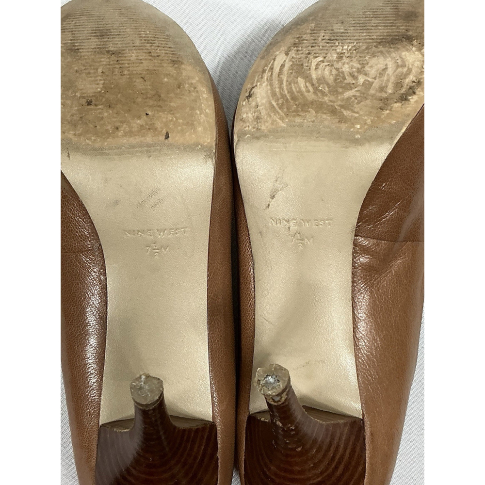 Womans Nine West Slipon Stiletto Pumps 7.5 M Brown Peep Toe - Picture 8 of 10